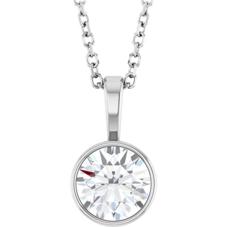 14K White Gold 3/4 CT Natural Diamond Bezel-Set Solitaire 16-18" Necklace