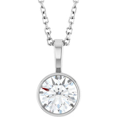 14K White Gold 3/4 CT Natural Diamond Bezel-Set Solitaire 16-18" Necklace