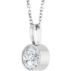 14K White Gold 3/4 CT Natural Diamond Bezel-Set Solitaire 16-18" Necklace