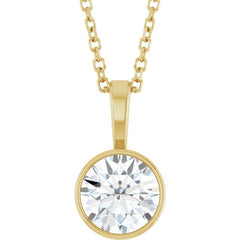 14K Yellow Gold 9/10 CT Natural Diamond Bezel-Set Solitaire 16-18" Necklace