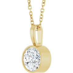14K Yellow Gold 9/10 CT Natural Diamond Bezel-Set Solitaire 16-18" Necklace