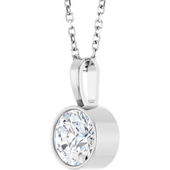 14K White Gold 9/10 CT Natural Diamond Bezel-Set Solitaire 16-18" Necklace