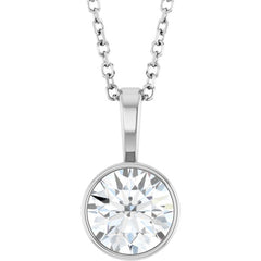 Platinum 9/10 CT Natural Diamond Bezel-Set Solitaire 16-18" Necklace