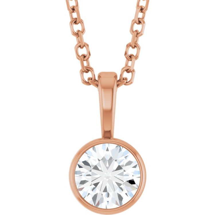 14K Rose Gold 1/3 CT Lab-Grown Diamond Bezel-Set Solitaire 16-18" Necklace