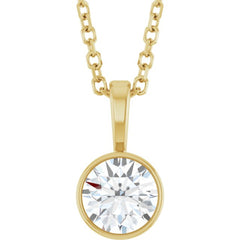 14K Yellow Gold 1/2 CT Lab-Grown Diamond Bezel-Set Solitaire 16-18" Necklace