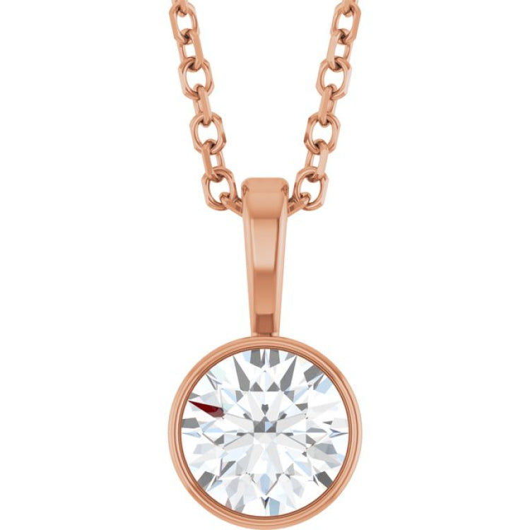 14K Rose Gold 1/2 CT Lab-Grown Diamond Bezel-Set Solitaire 16-18" Necklace