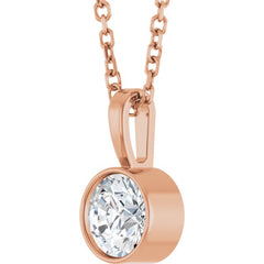 14K Rose Gold 1/2 CT Lab-Grown Diamond Bezel-Set Solitaire 16-18" Necklace
