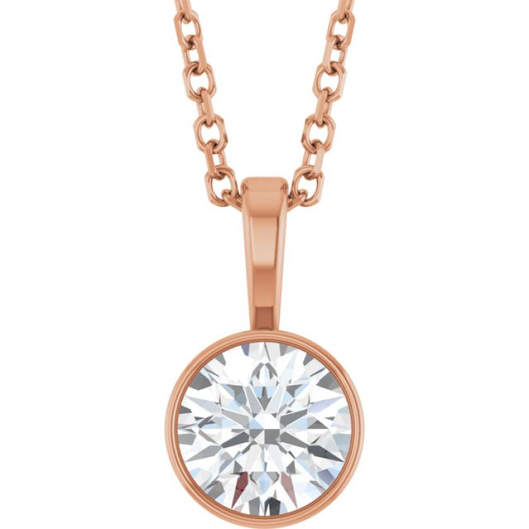 14K Rose Gold 5/8 CT Lab-Grown Diamond Bezel-Set Solitaire 16-18" Necklace