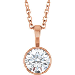 14K Rose Gold 5/8 CT Lab-Grown Diamond Bezel-Set Solitaire 16-18" Necklace