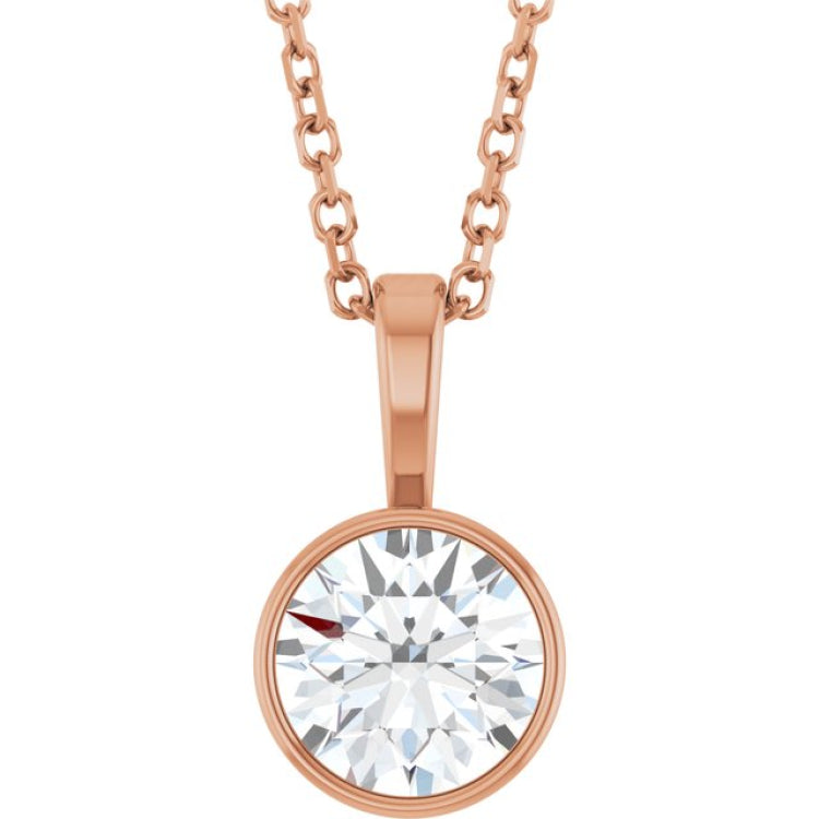 14K Rose Gold 5/8 CT Lab-Grown Diamond Bezel-Set Solitaire 16-18" Necklace