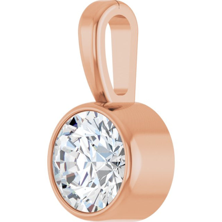 14K Rose Gold 1/3 CT Natural Diamond Bezel-Set Solitaire Pendant