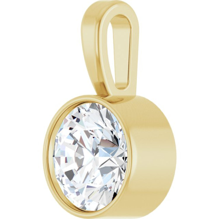 14K Yellow Gold 5/8 CT Natural Diamond Bezel-Set Solitaire Pendant