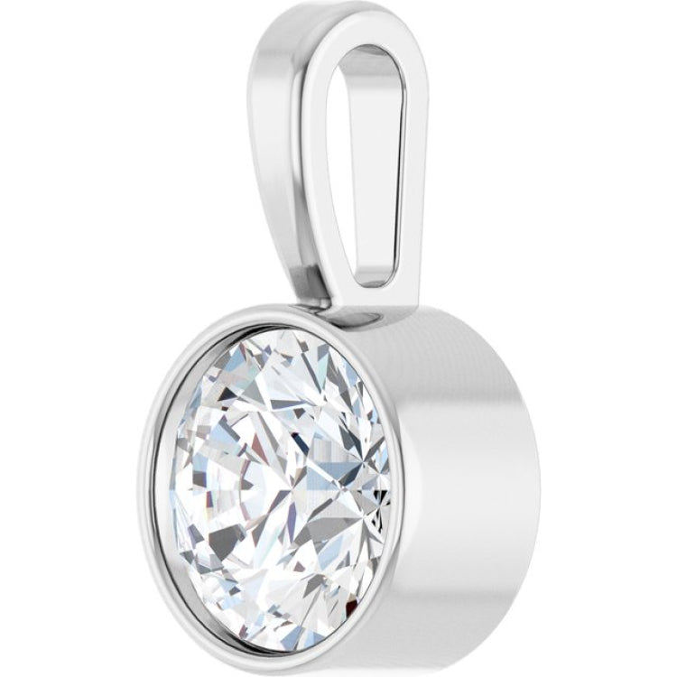 14K White Gold 1/2 CT Lab-Grown Diamond Bezel-Set Solitaire Pendant