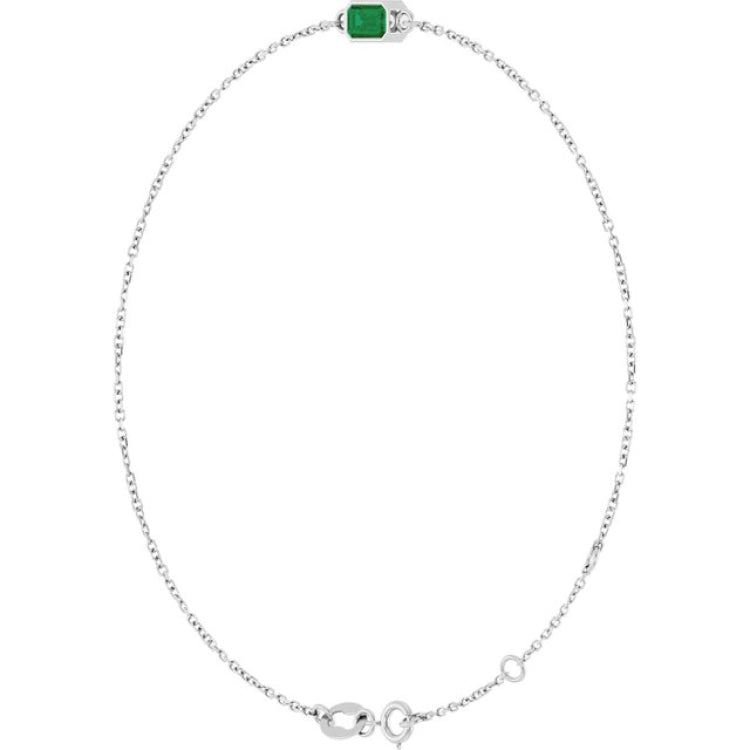 14K White Gold Lab-Grown Emerald 6 1/2-7 1/2" Bracelet