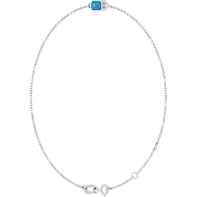 14K White Gold Natural Blue Zircon 6 1/2-7 1/2" Bracelet