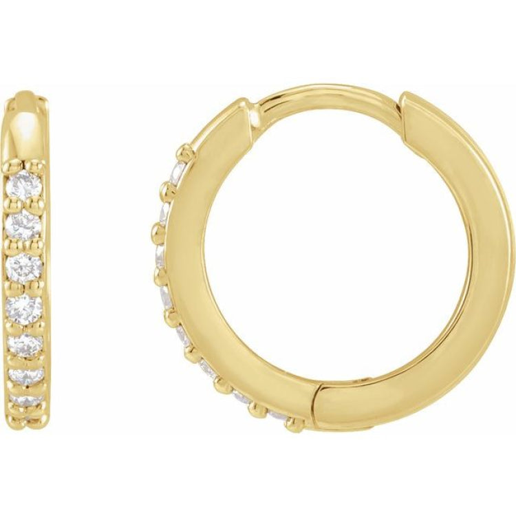14K Yellow Gold 1/3 CTW Natural Diamond Hinged 15 mm Hoop Earrings