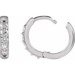 Sterling Silver 1/4 CTW Natural Diamond Hinged 12.5 mm Hoop Earrings