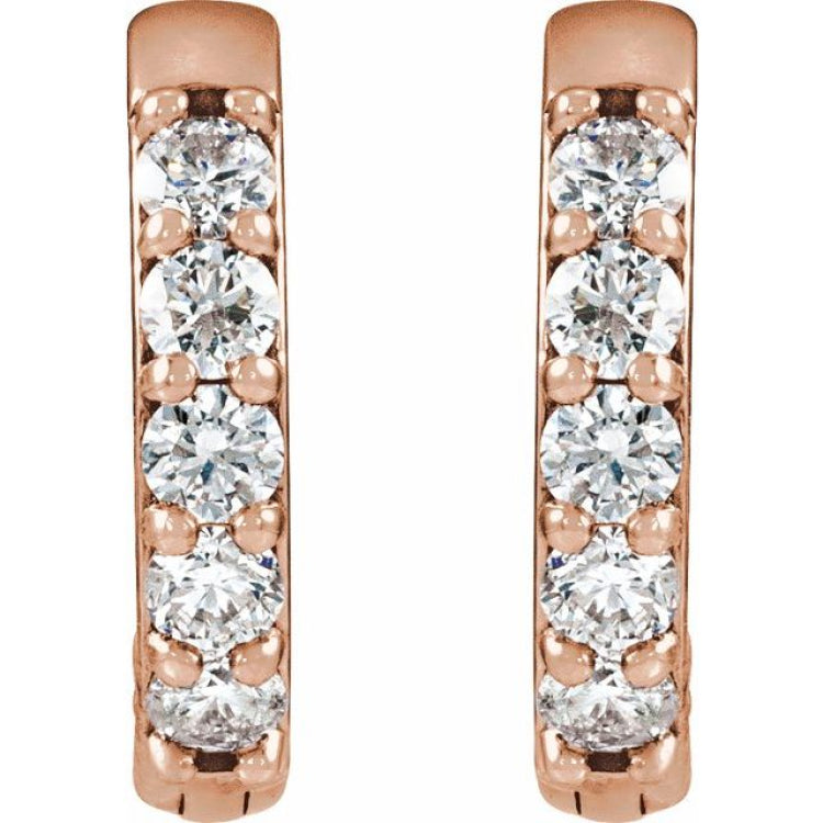 14K Rose Gold 1/4 CTW Natural Diamond Hinged 12.5 mm Hoop Earrings