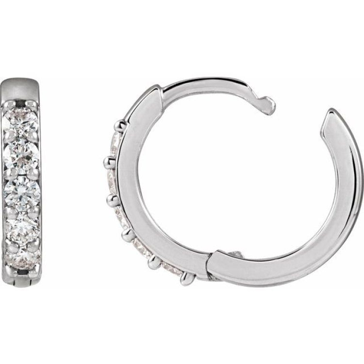 14K White Gold 1/4 CTW Lab-Grown Diamond Hinged 12.5 mm Hoop Earrings