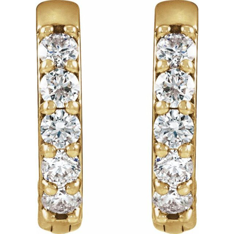 14K Yellow Gold 1/4 CTW Lab-Grown Diamond Hinged 12.5 mm Hoop Earrings
