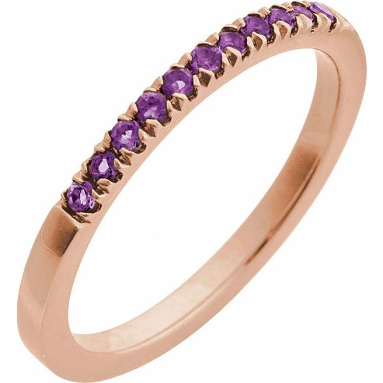 10K Rose Gold Natural Amethyst Stackable Ring