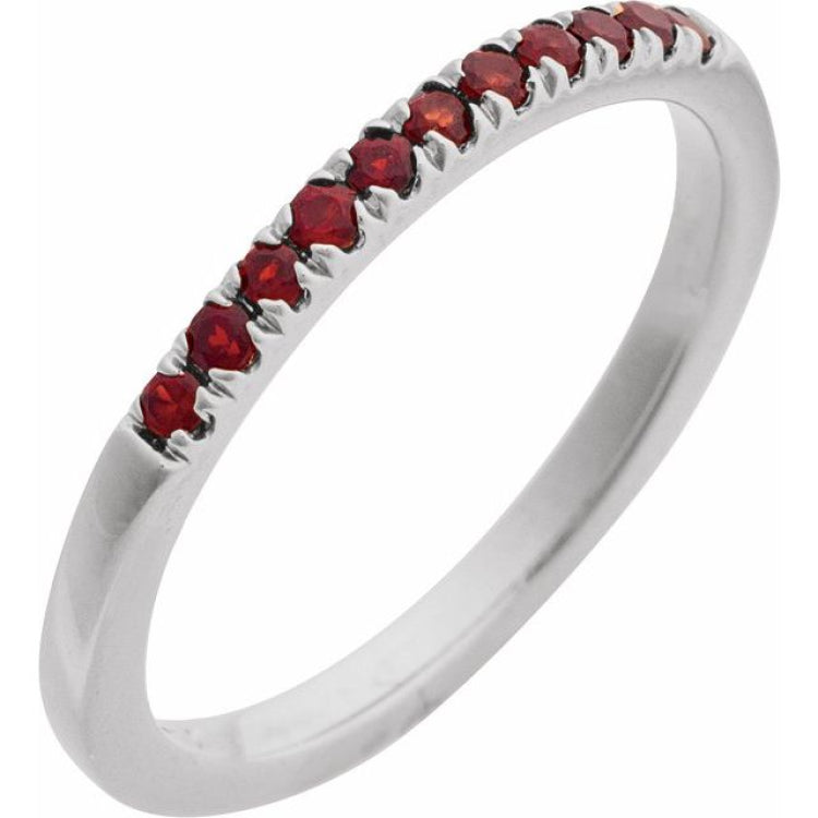 10K White Gold Natural Mozambique Garnet Stackable Ring
