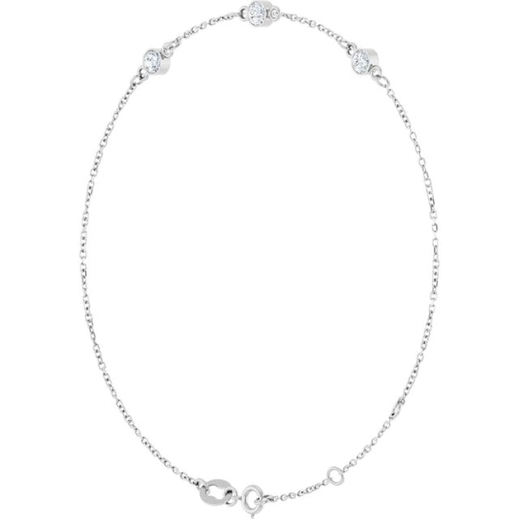 Sterling Silver Natural White Sapphire Bezel-Set 3-Stone 6 1/2-7 1/2" Bracelet