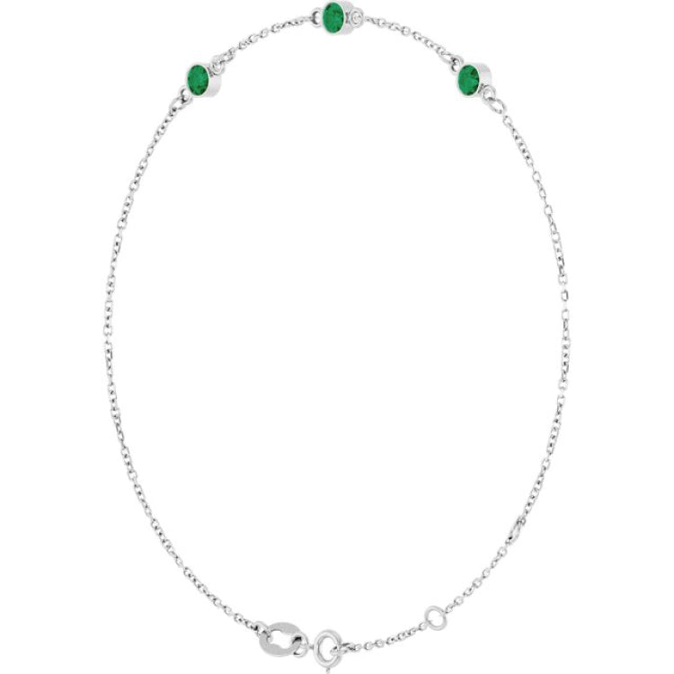Sterling Silver Lab-Grown Emerald Bezel-Set 3-Stone6 1/2-7 1/2" Bracelet