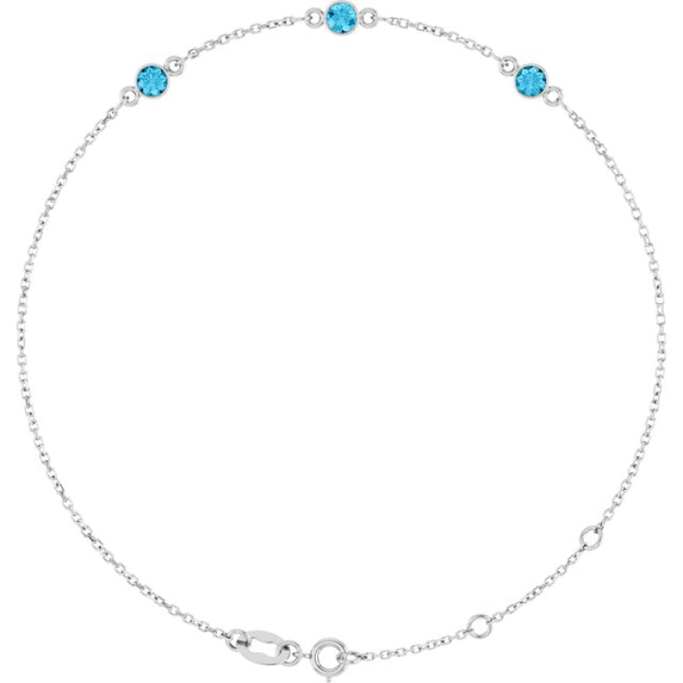 Sterling Silver Natural Aquamarine Bezel-Set 3-Stone 6 1/2-7 1/2" Bracelet