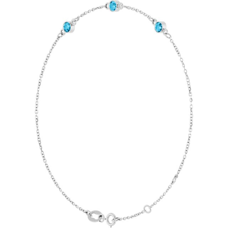 Sterling Silver Natural Aquamarine Bezel-Set 3-Stone 6 1/2-7 1/2" Bracelet