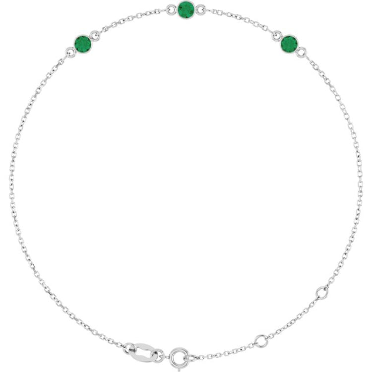 Sterling Silver Natural Emerald Bezel-Set 3-Stone 6 1/2-7 1/2" Bracelet