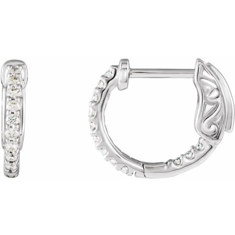 14K White Gold 1/4 CTW Natural Diamond Inside-Outside 14.5 mm Hinged Hoop Earrings