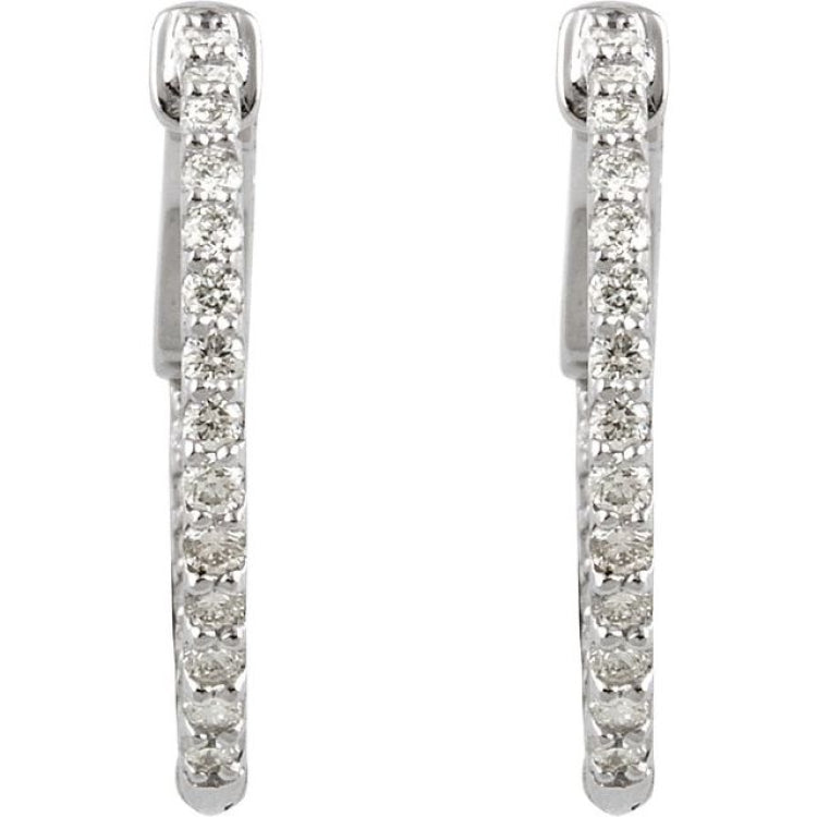 14K White Gold 1/2 CTW Natural Diamond Inside-Outside 19 mm Hinged Hoop Earrings