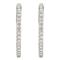 14K White Gold 1 CTW Natural Diamond Inside-Outside 26.5 mm Hinged Hoop Earrings