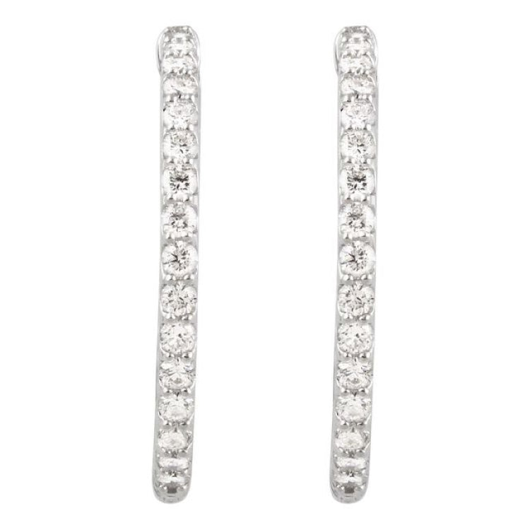 14K White Gold 2 CTW Natural Diamond Inside-Outside 29.5 mm Hinged Hoop Earrings