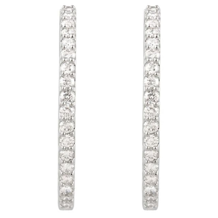 14K White Gold 3 CTW Natural Diamond Inside-Outside 34.5 mm Hinged Hoop Earrings