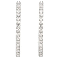 14K White Gold 3 CTW Natural Diamond Inside-Outside 34.5 mm Hinged Hoop Earrings