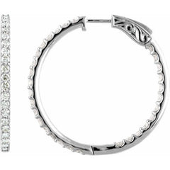 14K White Gold 5 CTW Natural Diamond Inside-Outside 41.5 mm Hinged Hoop Earrings