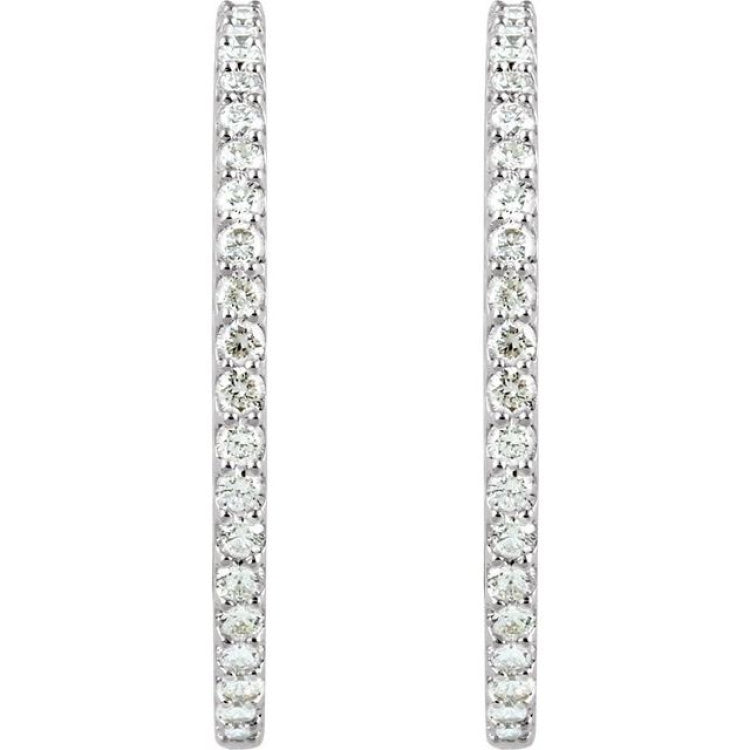 14K White Gold 5 CTW Natural Diamond Inside-Outside 41.5 mm Hinged Hoop Earrings