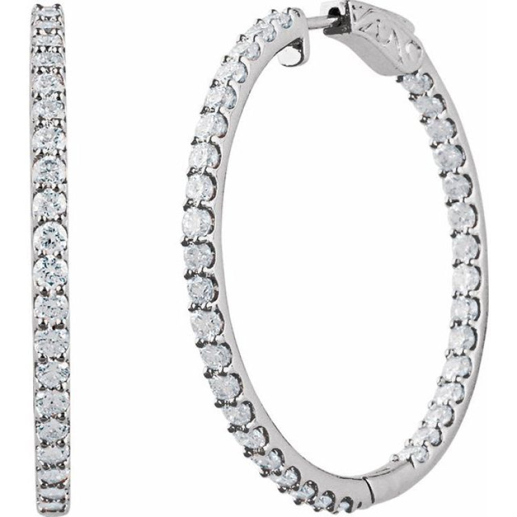 Sterling Silver Imitation White Cubic Zirconia Inside-Outside 41.5 mm Hinged Hoop Earrings