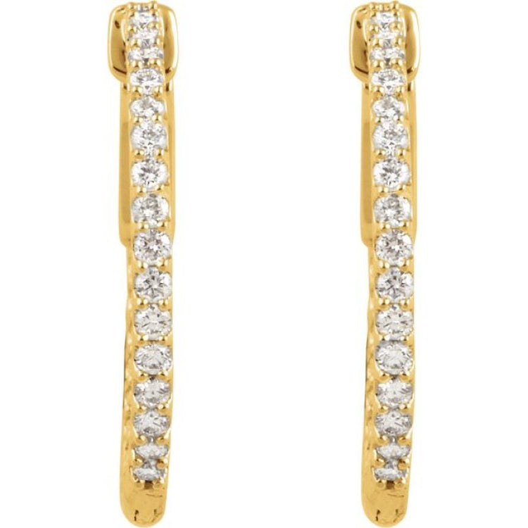 14K Yellow Gold 3/4 CTW Natural Diamond Inside-Outside 23 mm Hinged Hoop Earrings