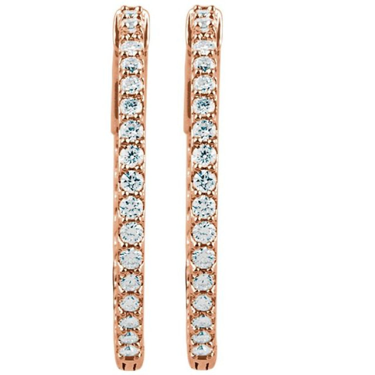 14K Rose Gold 1 CTW Natural Diamond Inside-Outside 26.5 mm Hinged Hoop Earrings