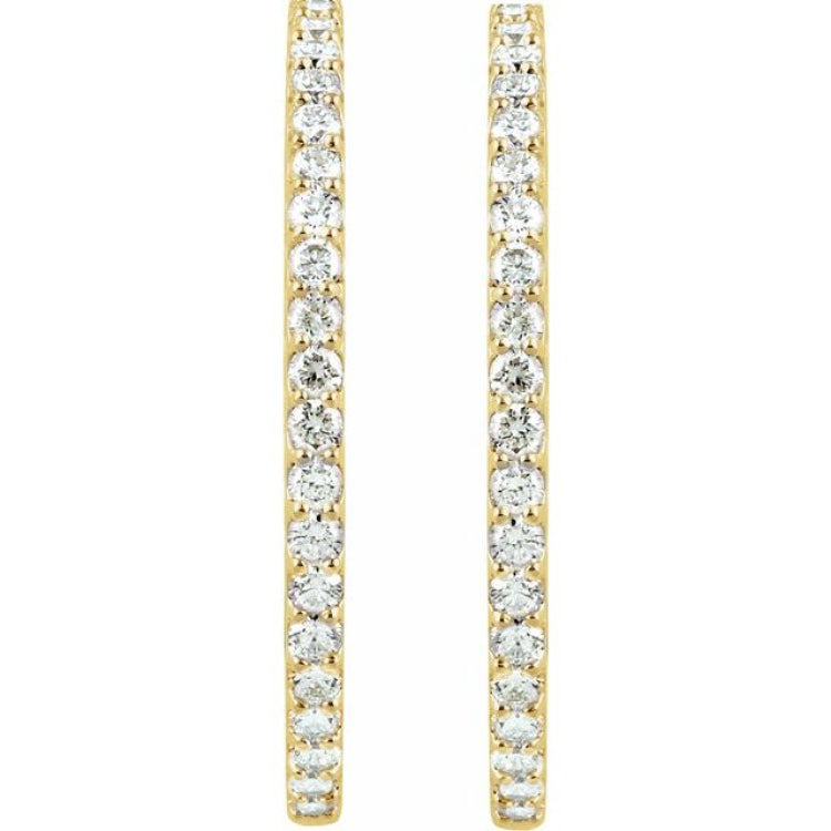 14K Yellow Gold 5 CTW Natural Diamond Inside-Outside 41.5 mm Hinged Hoop Earrings