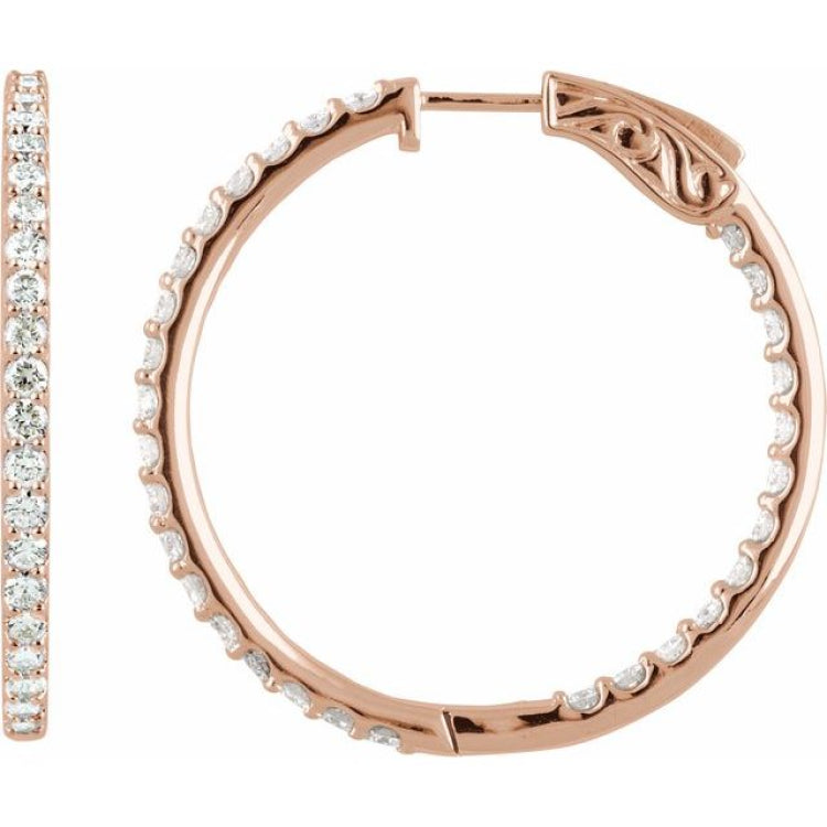 14K Rose Gold 5 CTW Natural Diamond Inside-Outside 41.5 mm Hinged Hoop Earrings