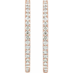 14K Rose Gold 5 CTW Natural Diamond Inside-Outside 41.5 mm Hinged Hoop Earrings