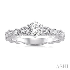 1/2 Ctw Diamond Engagement Ring with 1/4 Ct Round Cut Center Stone in 14K White Gold