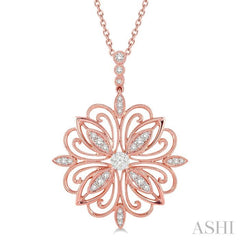 1/3 Ctw Lattice Floral Pattern Lovebright Round Cut Diamond Pendant With Chain in 14K Rose and White Gold