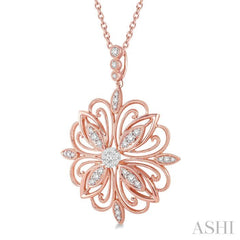 1/3 Ctw Lattice Floral Pattern Lovebright Round Cut Diamond Pendant With Chain in 14K Rose and White Gold