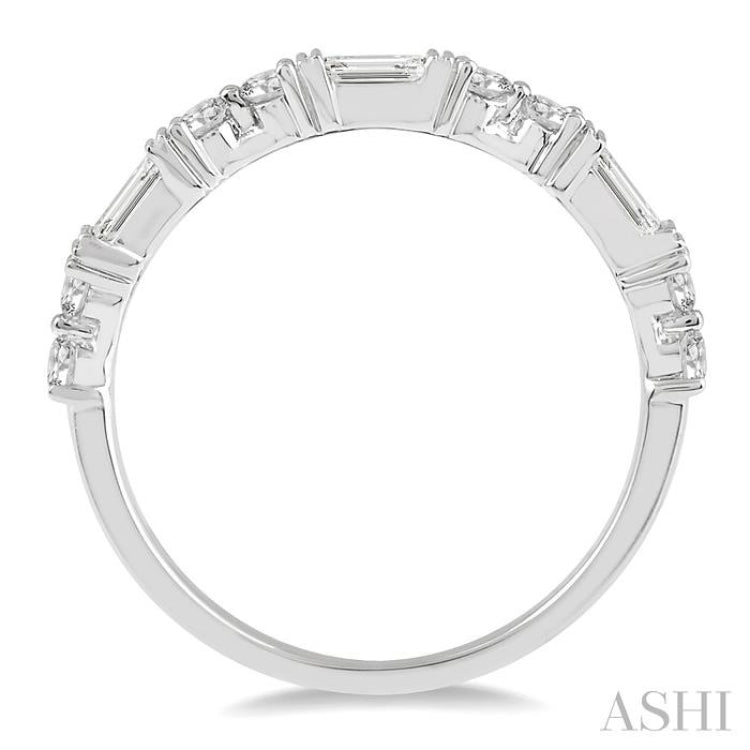 1/2 Ctw Segmented Art Deco Baguette and Round Cut Diamond Stackable Band in 14K White Gold