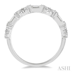 1/2 Ctw Segmented Art Deco Baguette and Round Cut Diamond Stackable Band in 14K White Gold
